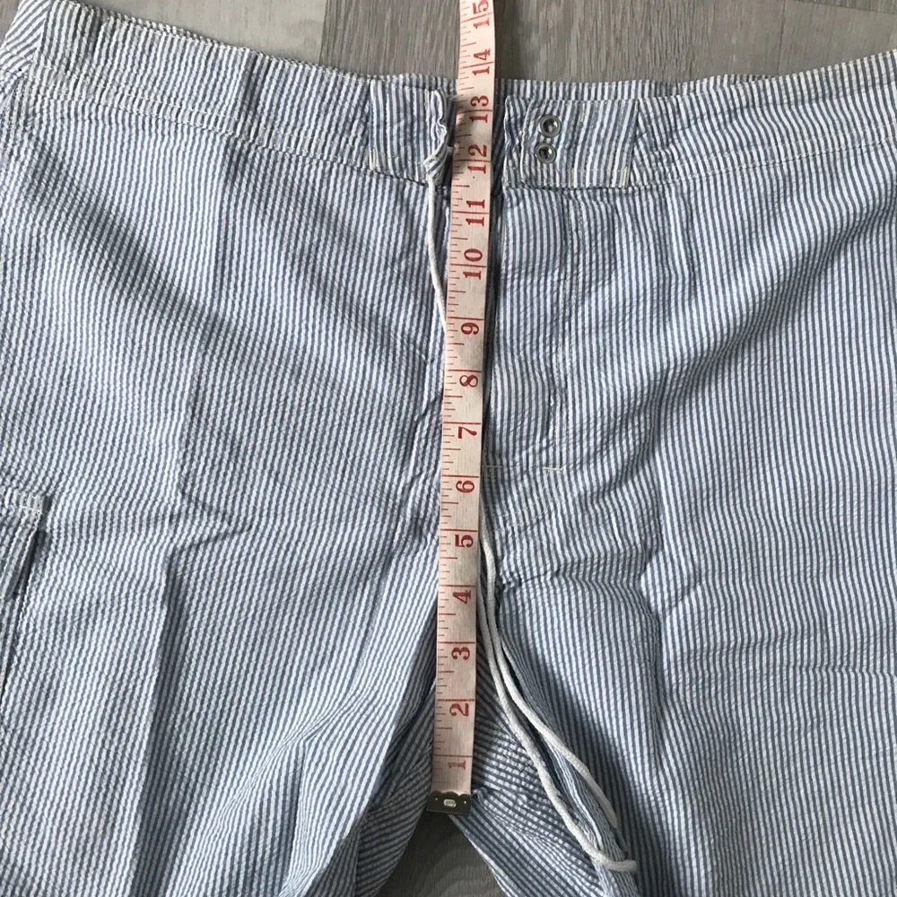 J CREW BLUE STRIPE SEERSUCKER SHORTS FLAT FRONT MENS 34